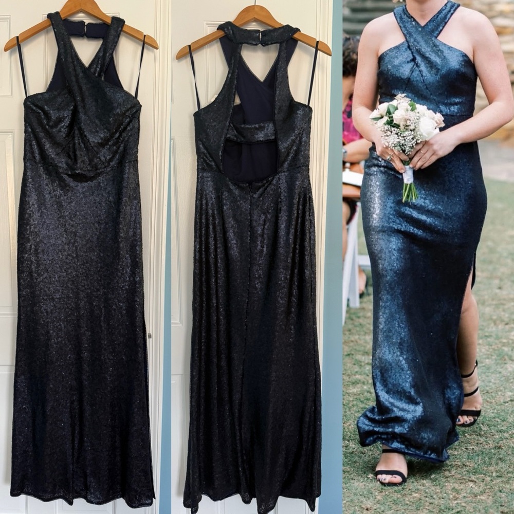 Elegant Navy Blue Sequin formal Gown